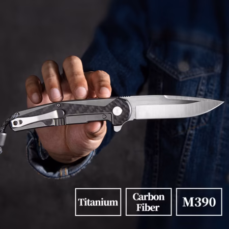Ti and Carbon Fiber Handel M390 EDC pocket Camping knife